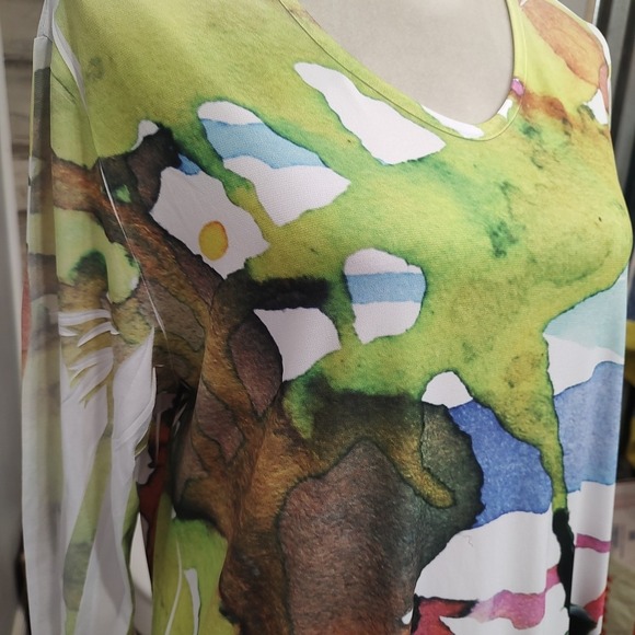 Vtg Sole Dione‎ Studio Tunic Top 1X Plus Sz Watercolor Abstract Print Made USA - Picture 2 of 7